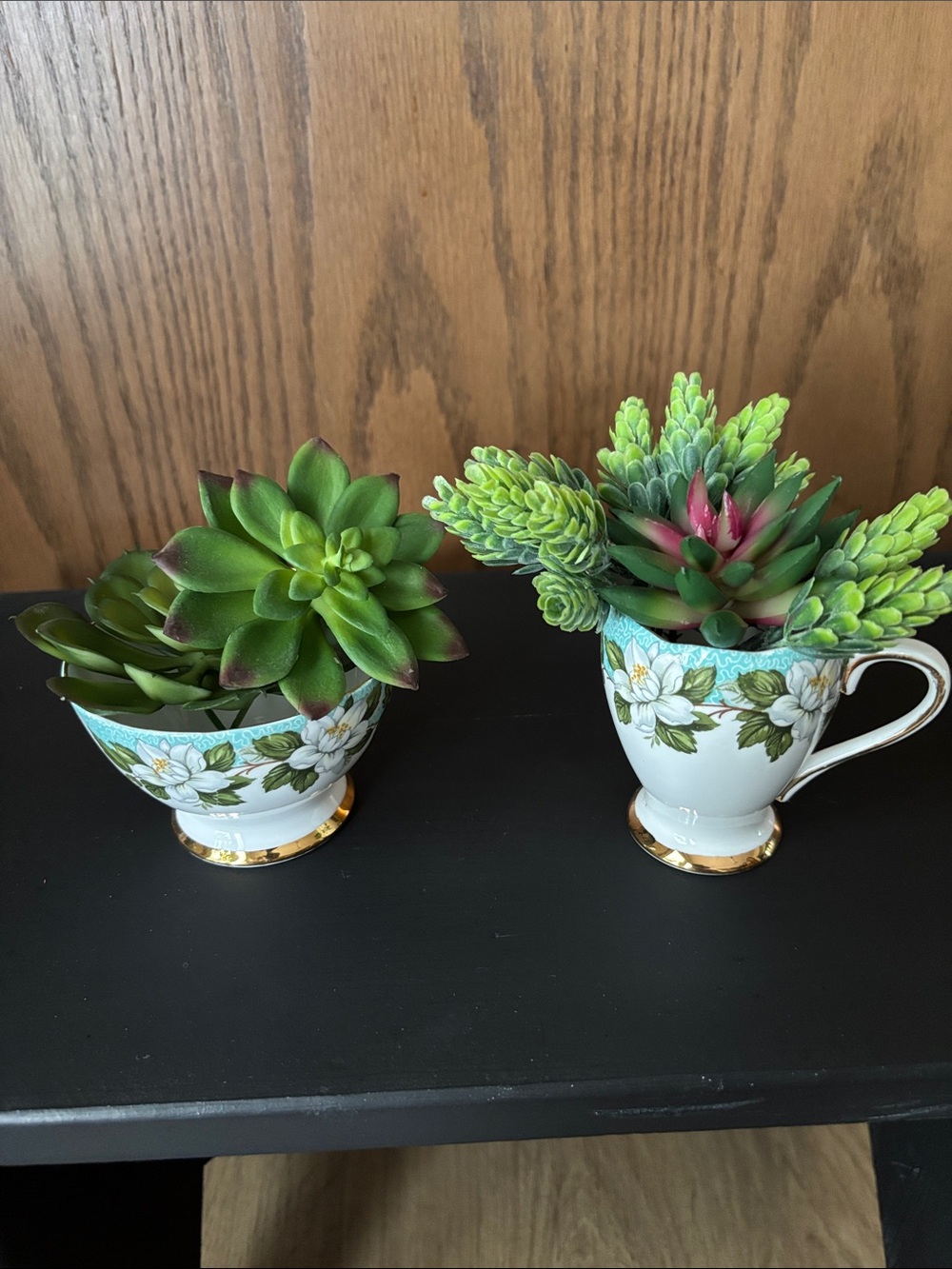 Vintage Sugar and Creamer with Artificial Succulents